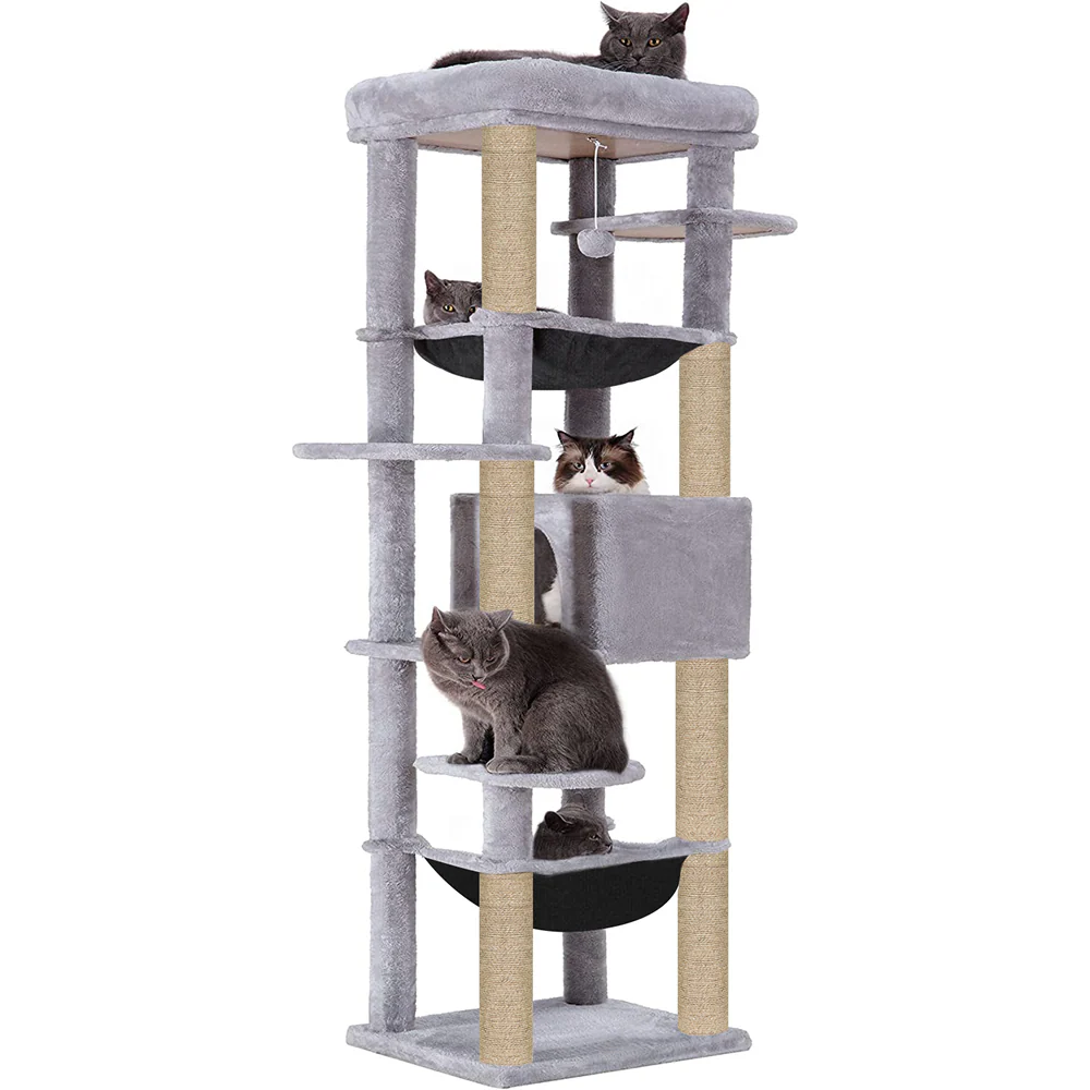 Furrlovers Multilevel Cat Climbing Tower with Top Bed and Multiple Seats (Grey) - Image 9