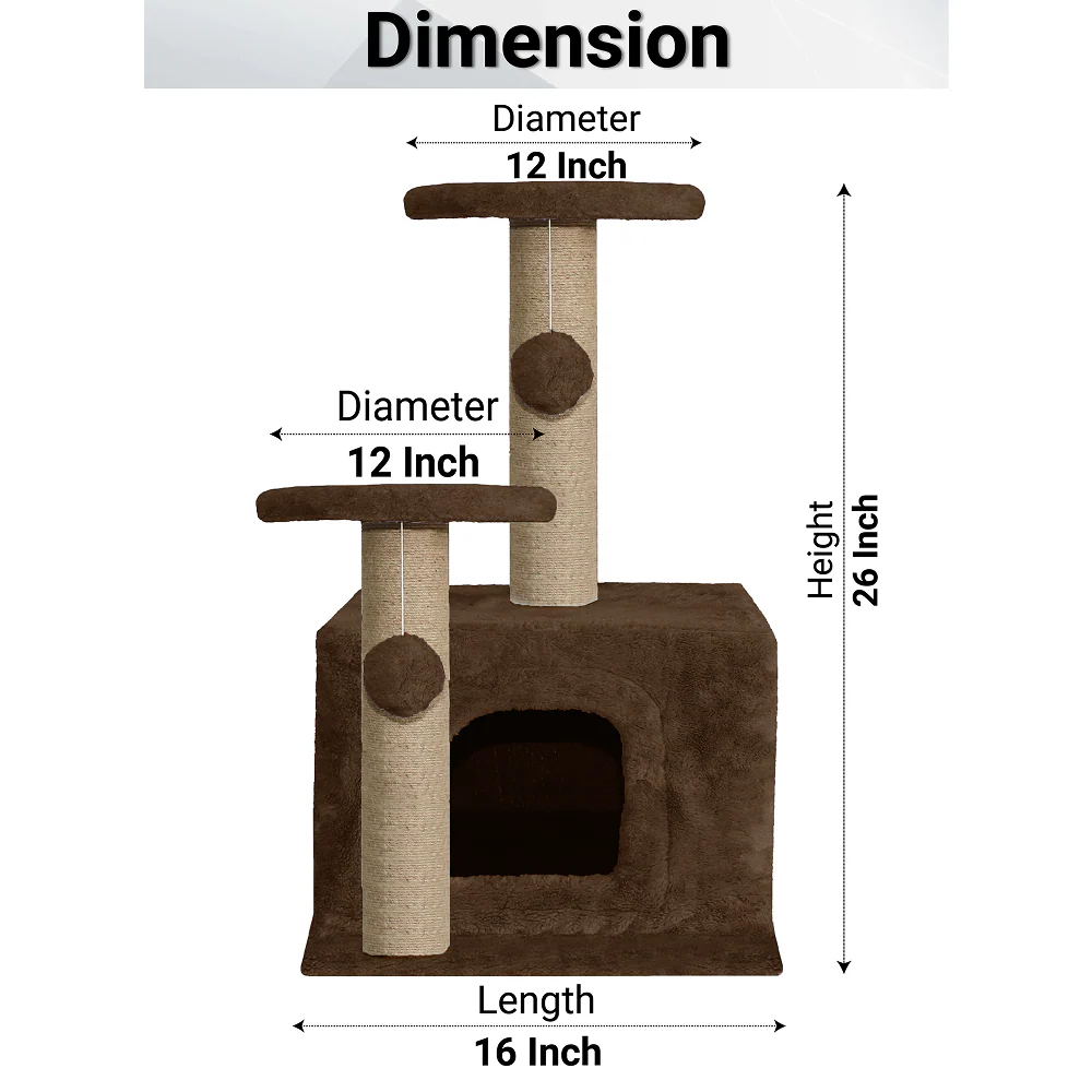 Furrlovers Soft Fur Activity Cat Tree with Natural Sisal Rope, Condo, Sisal Scratching Post & Hanging Ball Toys for Cats and Kittens (Brown) - Image 6