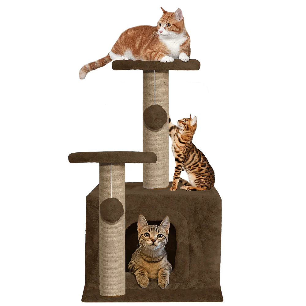 Furrlovers Soft Fur Activity Cat Tree with Natural Sisal Rope, Condo, Sisal Scratching Post & Hanging Ball Toys for Cats and Kittens (Brown) - Image 7