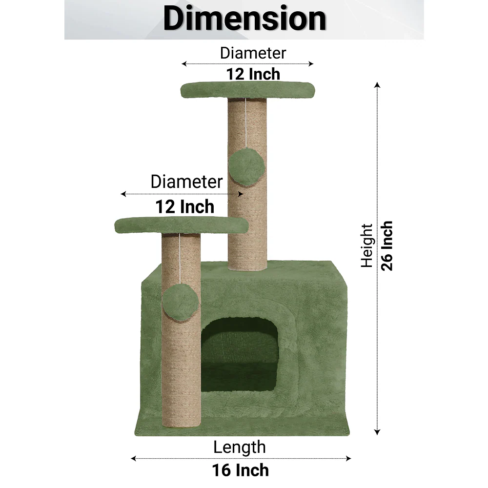 Furrlovers Soft Fur Activity Cat Tree with Natural Sisal Rope, Condo, Sisal Scratching Post & Hanging Ball Toys for Cats and Kittens (Green) - Image 6
