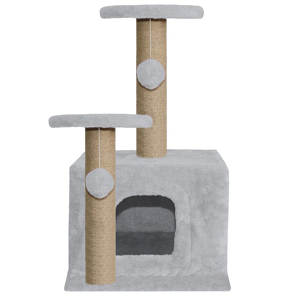 Furrlovers Soft Fur Activity Cat Tree with Natural Sisal Rope, Condo, Sisal Scratching Post & Hanging Ball Toys for Cats and Kittens (Grey) - Image 2