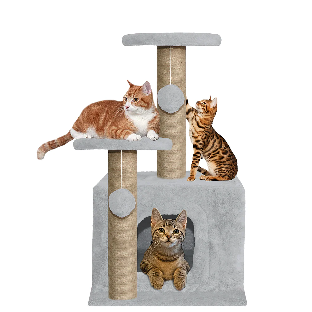 Furrlovers Soft Fur Activity Cat Tree with Natural Sisal Rope, Condo, Sisal Scratching Post & Hanging Ball Toys for Cats and Kittens (Grey) - Image 4