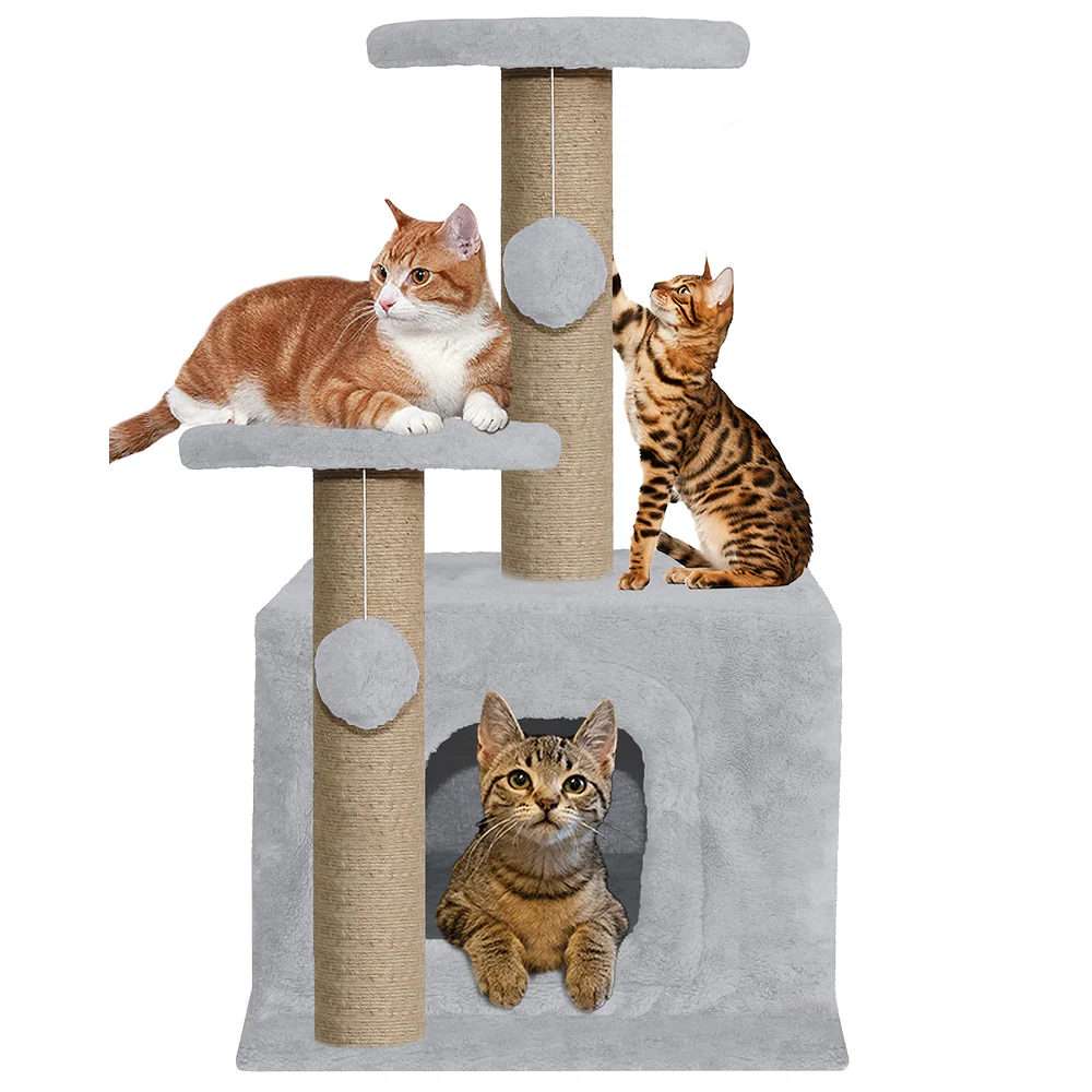 Furrlovers Soft Fur Activity Cat Tree with Natural Sisal Rope, Condo, Sisal Scratching Post & Hanging Ball Toys for Cats and Kittens (Grey) - Image 5