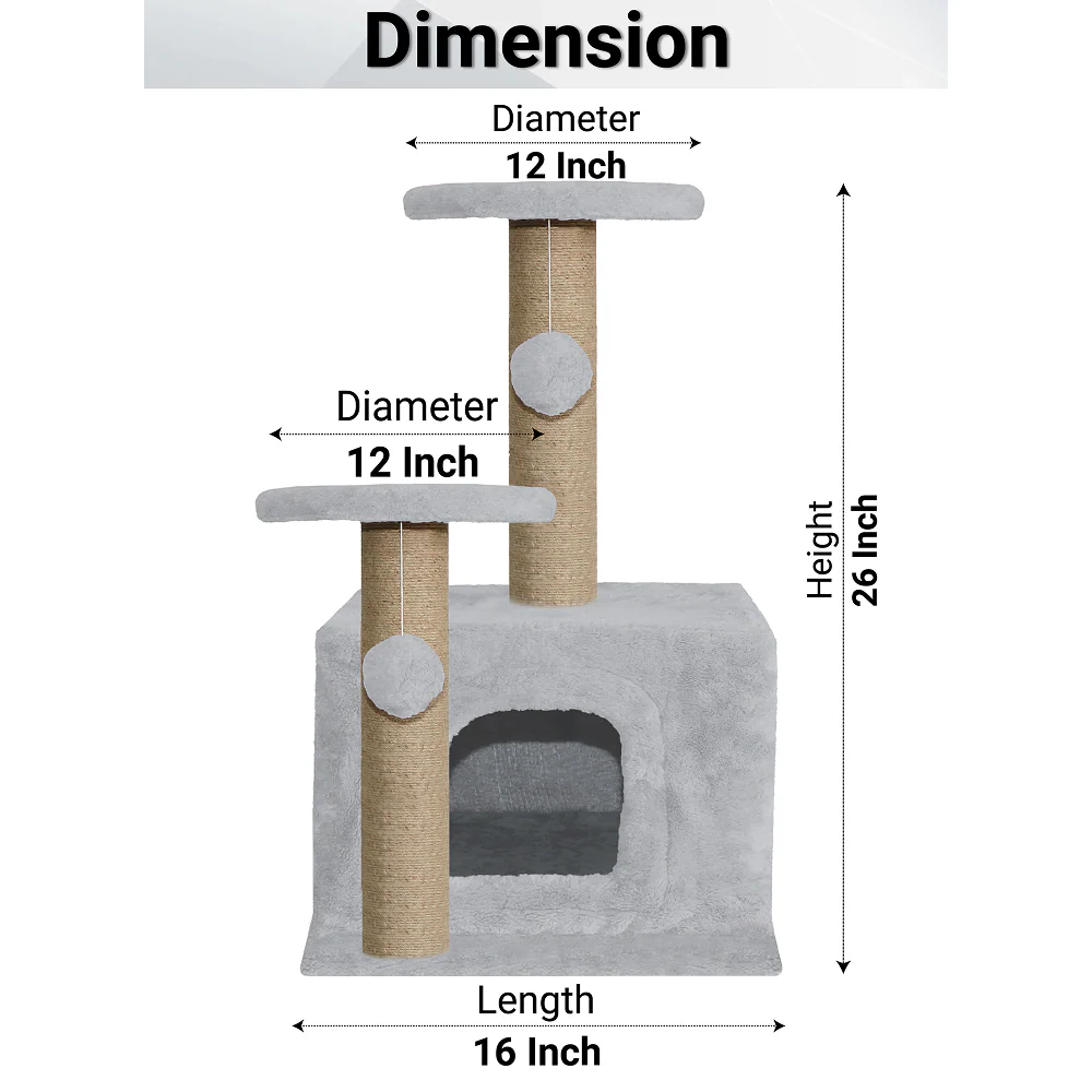 Furrlovers Soft Fur Activity Cat Tree with Natural Sisal Rope, Condo, Sisal Scratching Post & Hanging Ball Toys for Cats and Kittens (Grey) - Image 6