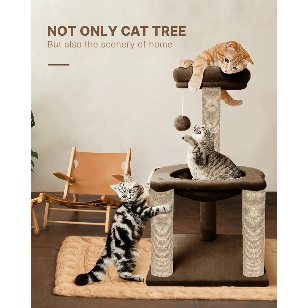 Furrlovers Fleece Fabric,Hanging Toy Hammock with Jute Rope Activity Tower (Brown) - Image 3