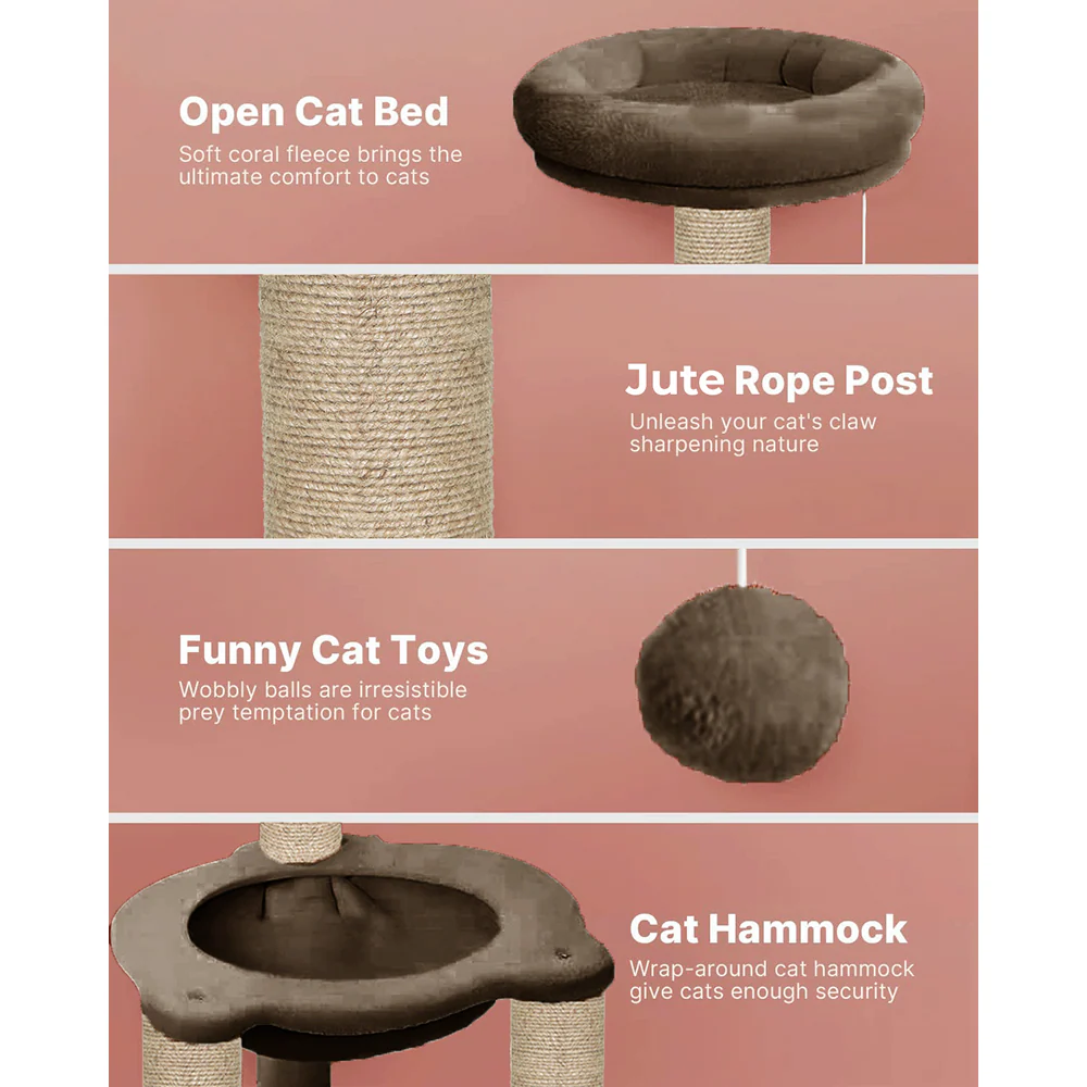 Furrlovers Fleece Fabric,Hanging Toy Hammock with Jute Rope Activity Tower (Brown) - Image 4