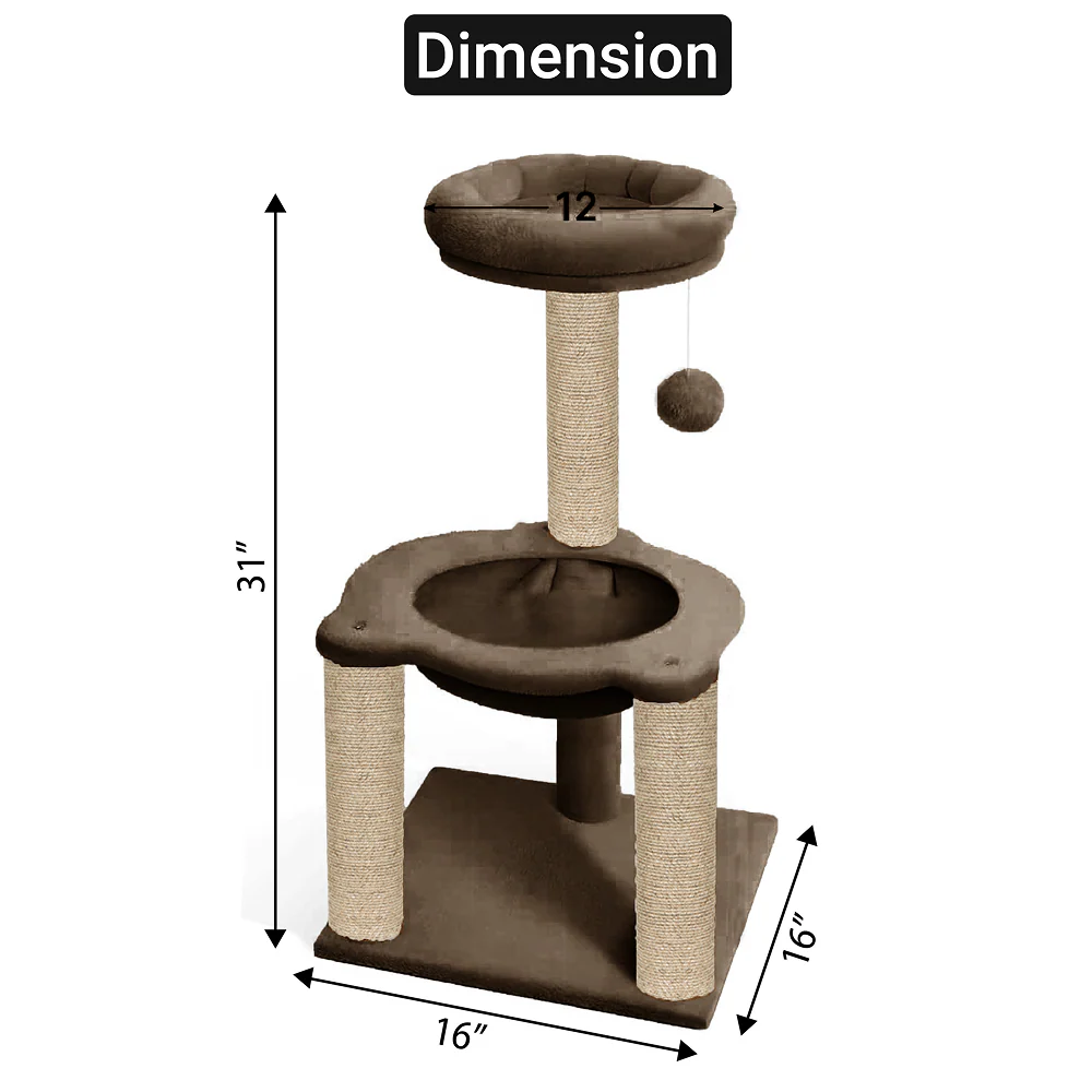Furrlovers Fleece Fabric,Hanging Toy Hammock with Jute Rope Activity Tower (Brown) - Image 7