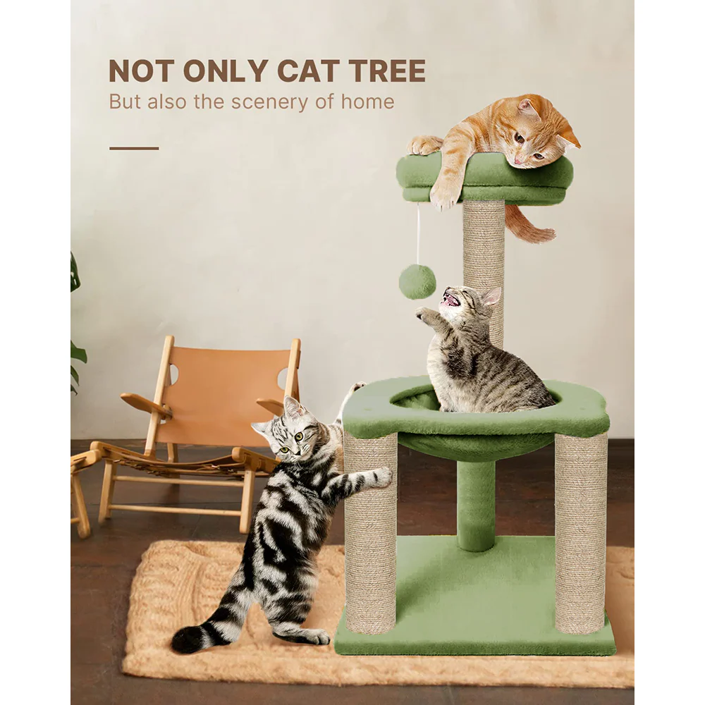 Furrlovers  Fleece Fabric,Hanging Toy Hammock with Jute Rope Activity Tower (Green) - Image 2