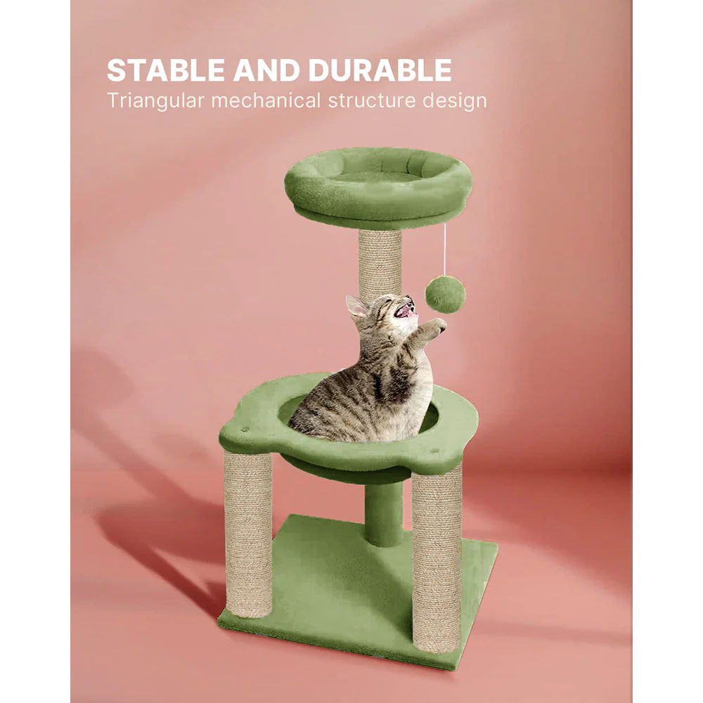 Furrlovers  Fleece Fabric,Hanging Toy Hammock with Jute Rope Activity Tower (Green) - Image 3