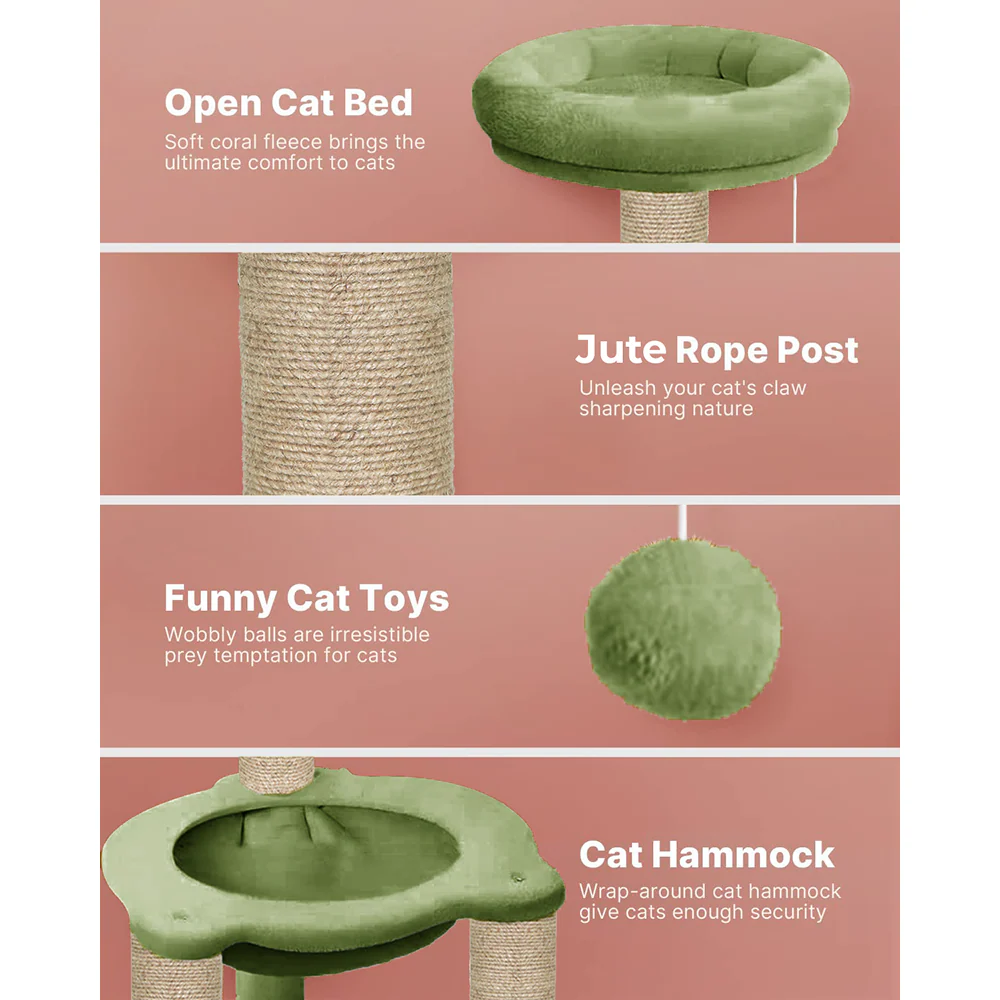 Furrlovers  Fleece Fabric,Hanging Toy Hammock with Jute Rope Activity Tower (Green) - Image 4