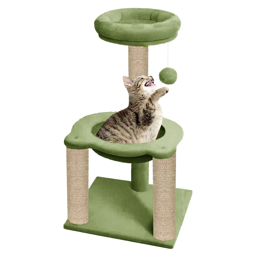 Furrlovers  Fleece Fabric,Hanging Toy Hammock with Jute Rope Activity Tower (Green) - Image 6