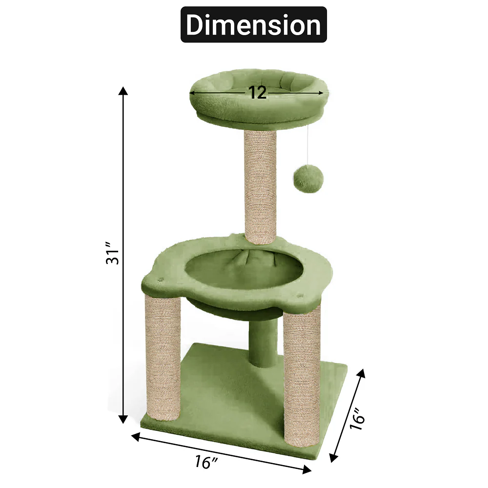 Furrlovers  Fleece Fabric,Hanging Toy Hammock with Jute Rope Activity Tower (Green) - Image 7