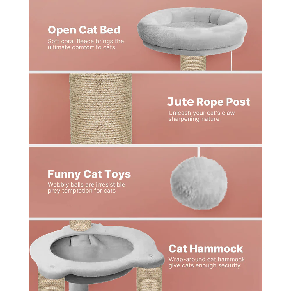 Furrlovers Fleece Fabric,Hanging Toy Hammock with Jute Rope Activity Tower (Grey) - Image 3