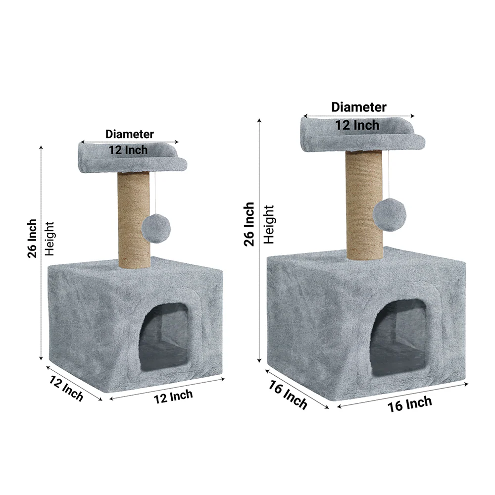 Furrlovers Soft Fur Condo Cat Tree with Sisal/Jute Scratching Post & Hanging Ball - Image 10