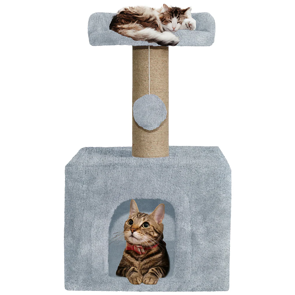 Furrlovers Soft Fur Condo Cat Tree with Sisal/Jute Scratching Post & Hanging Ball - Image 2