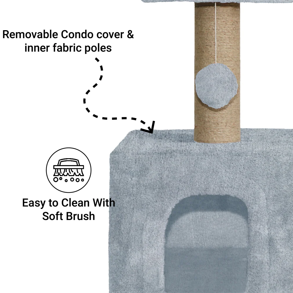 Furrlovers Soft Fur Condo Cat Tree with Sisal/Jute Scratching Post & Hanging Ball - Image 5