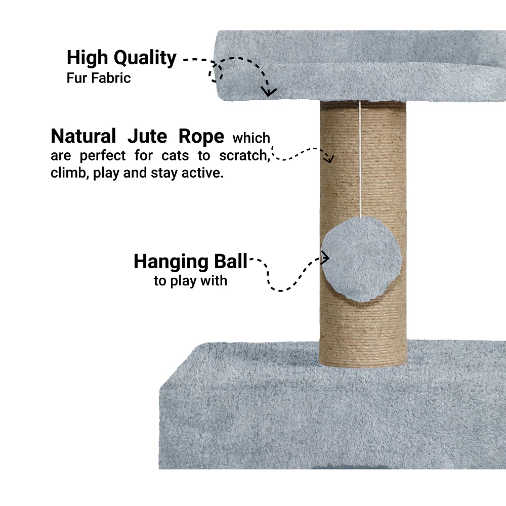 Furrlovers Soft Fur Condo Cat Tree with Sisal/Jute Scratching Post & Hanging Ball - Image 8