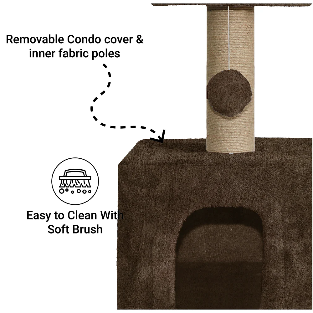 Furrlovers Soft Fur Condo Cat Tree with Sisal/Jute Scratching Post & Hanging Ball (Brown) - Image 4
