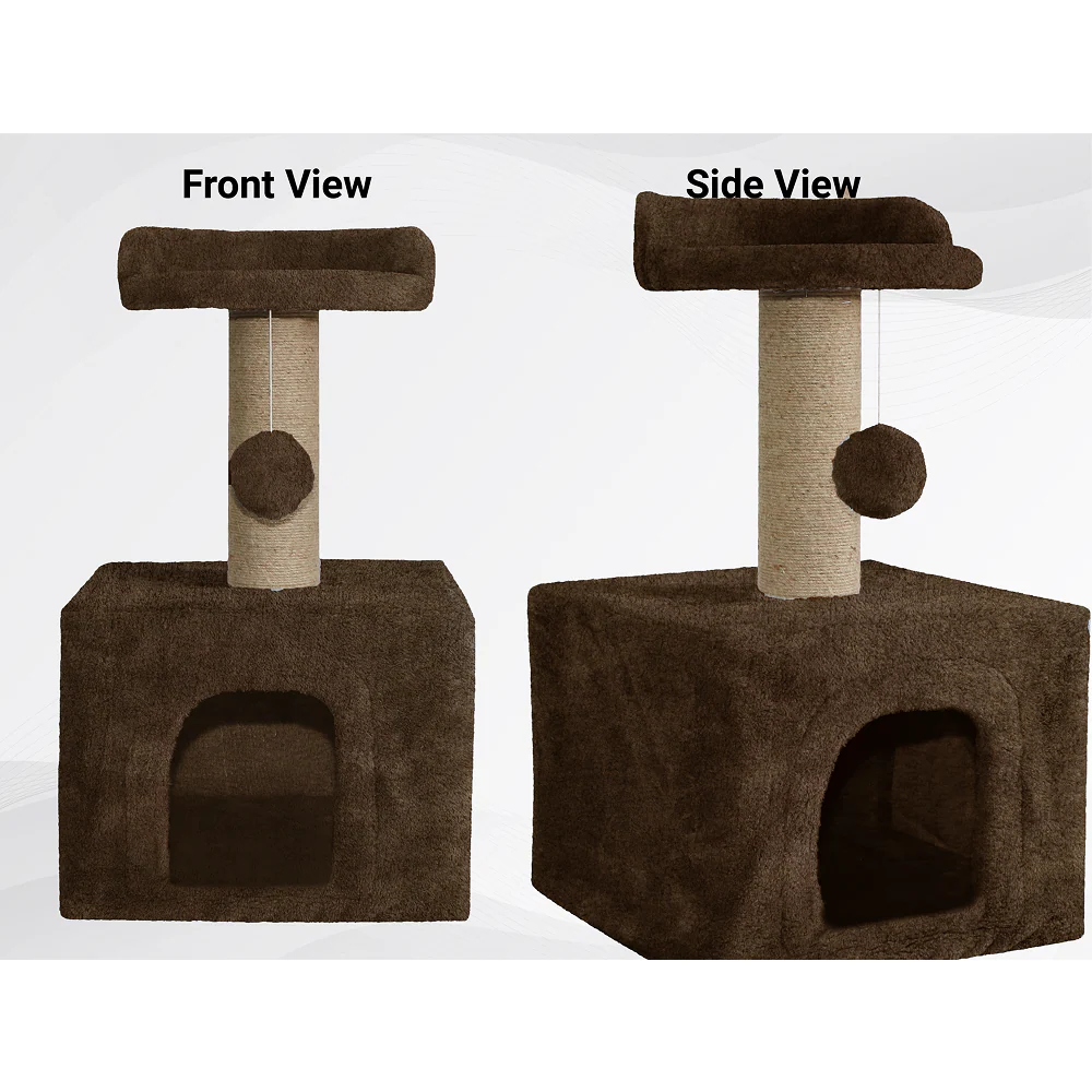Furrlovers Soft Fur Condo Cat Tree with Sisal/Jute Scratching Post & Hanging Ball (Brown) - Image 7