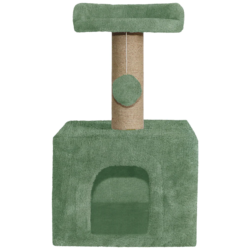 Furrlovers Soft Fur Condo Cat Tree with Sisal/Jute Scratching Post & Hanging Ball (Green) - Image 2