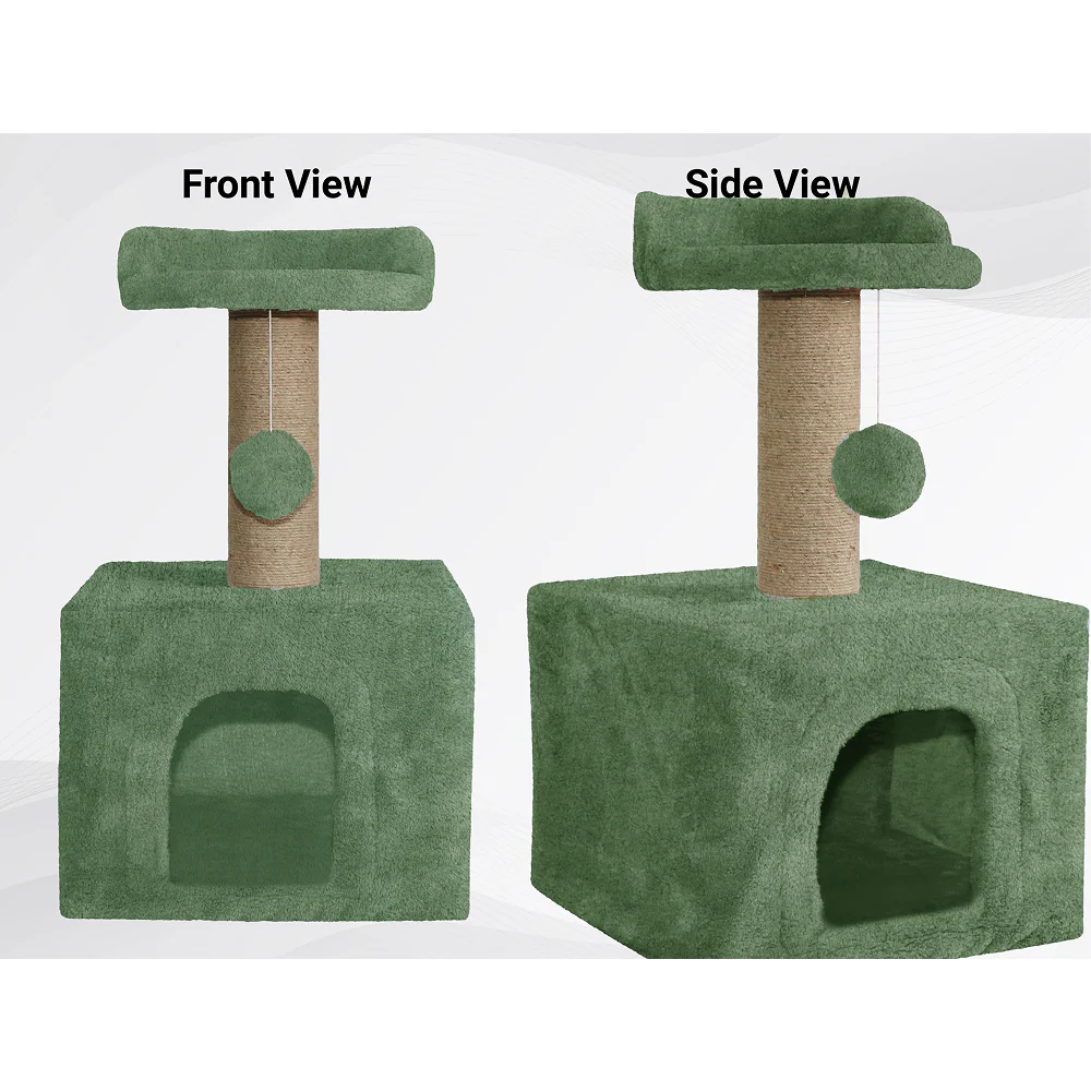 Furrlovers Soft Fur Condo Cat Tree with Sisal/Jute Scratching Post & Hanging Ball (Green) - Image 5