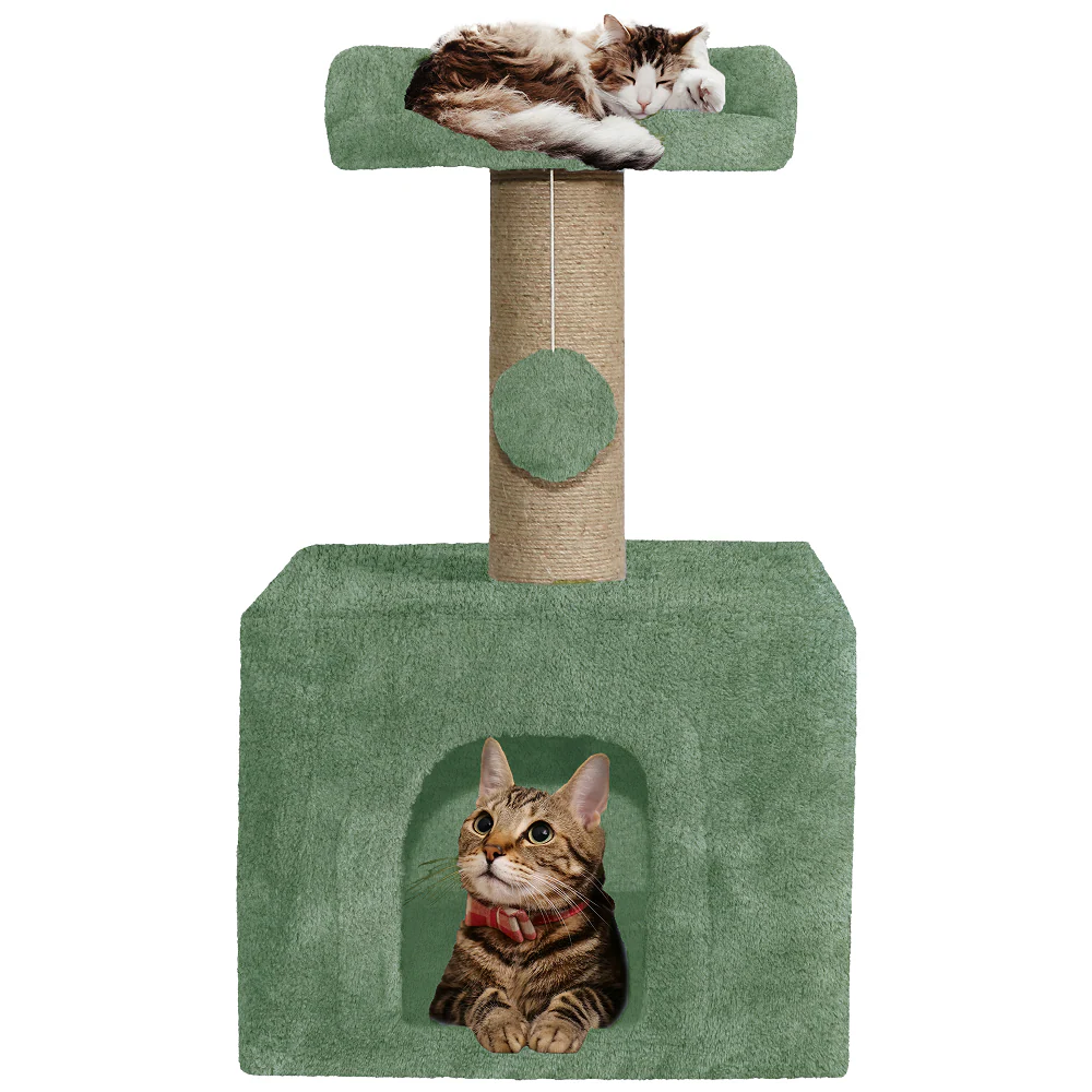 Furrlovers Soft Fur Condo Cat Tree with Sisal/Jute Scratching Post & Hanging Ball (Green) - Image 6