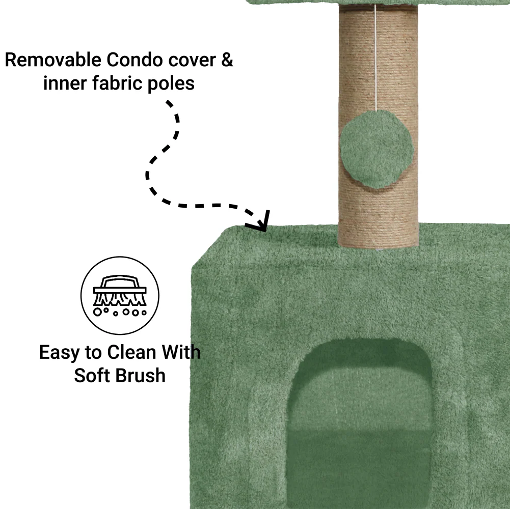 Furrlovers Soft Fur Condo Cat Tree with Sisal/Jute Scratching Post & Hanging Ball (Green) - Image 7