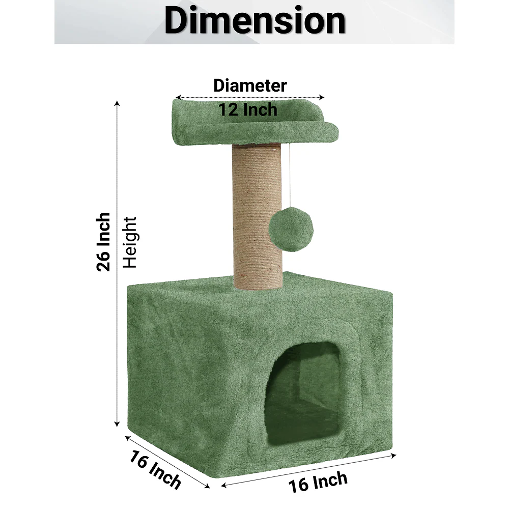 Furrlovers Soft Fur Condo Cat Tree with Sisal/Jute Scratching Post & Hanging Ball (Green) - Image 9