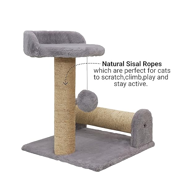 Furrlovers Soft Fur & Dual Jute Rope Scratching Post Tree for Cats (Grey) - Image 3