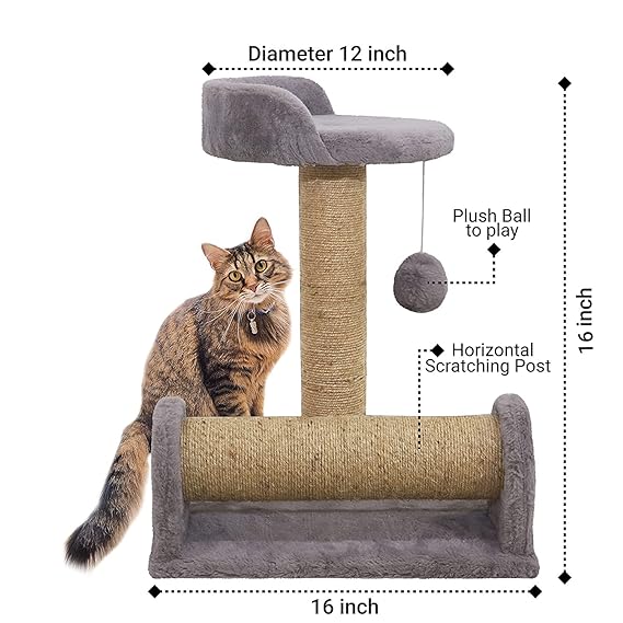 Furrlovers Soft Fur & Dual Jute Rope Scratching Post Tree for Cats (Grey) - Image 4