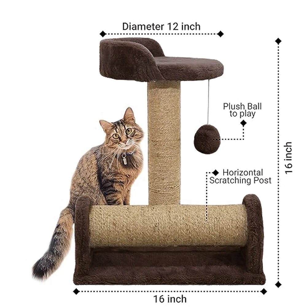 Furrlovers Soft Fur & Dual Jute Rope Scratching Post Tree for Cats (Brown) - Image 2