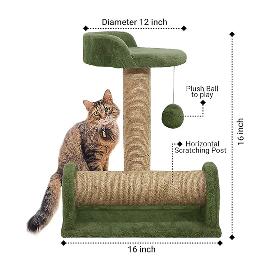 Furrlovers Soft Fur & Dual Jute Rope Scratching Post Tree for Cats (Green) - Image 2