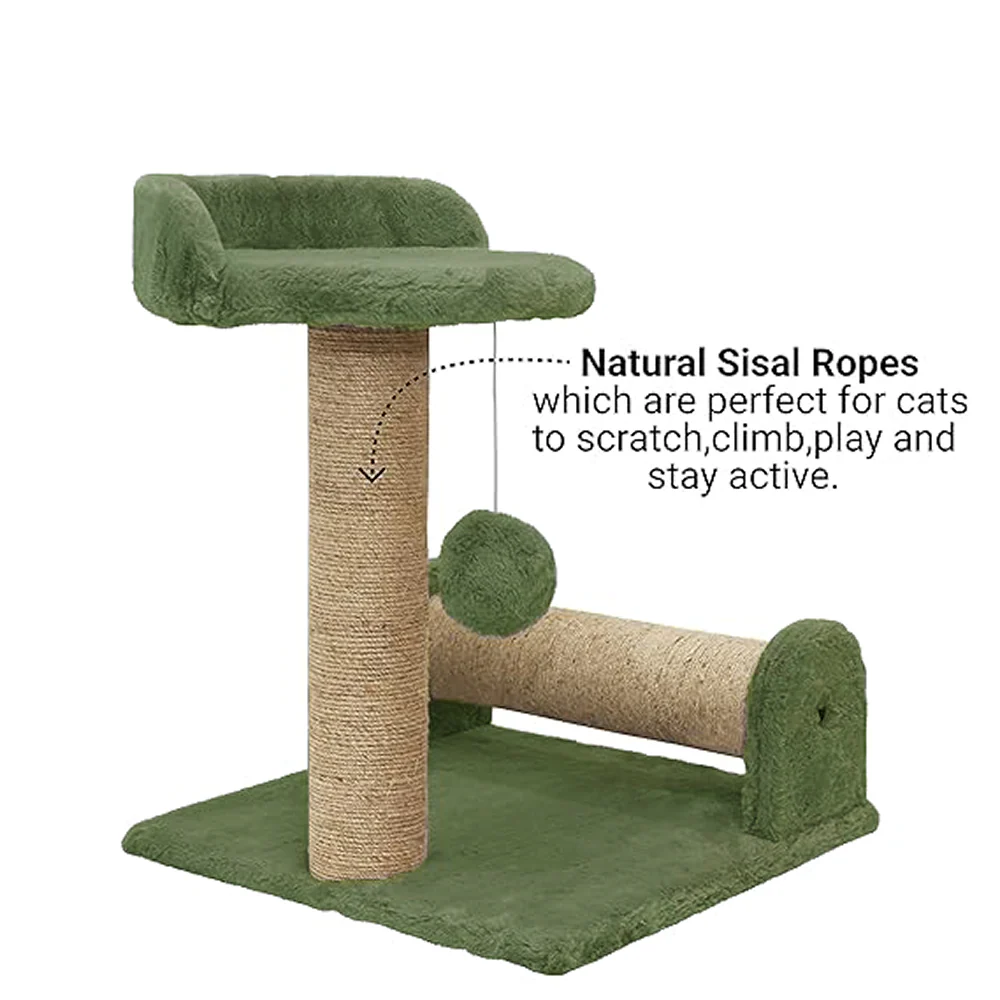 Furrlovers Soft Fur & Dual Jute Rope Scratching Post Tree for Cats (Green) - Image 3