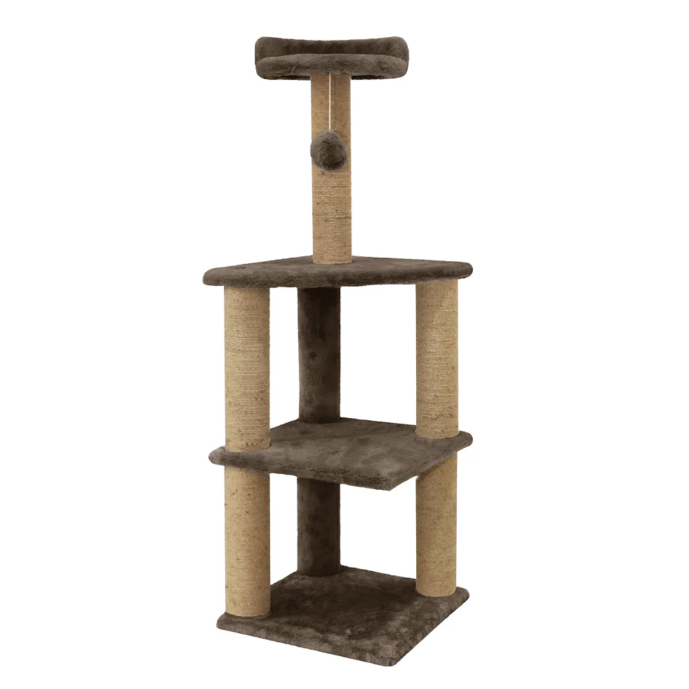 Furrlovers Three Floor Soft Fur Activity Cat Tree for Kittens & Cats with Scratching Post, Natural Sisal Rope & Hanging Ball (Brown) - Image 7