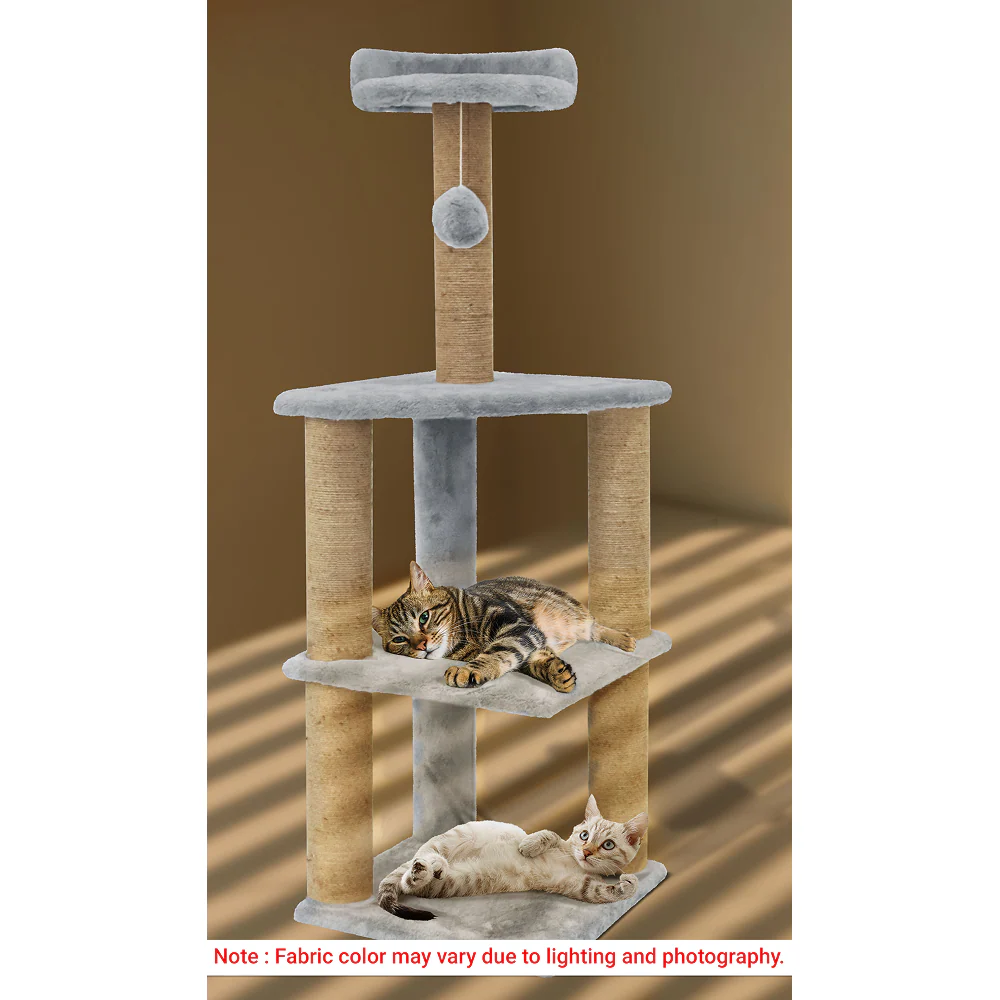 Furrlovers Three Floor Soft Fur Activity Cat Tree for Kittens & Cats with Scratching Post, Natural Sisal Rope & Hanging Ball (Grey) - Image 7