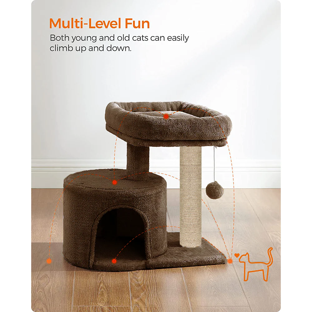 Furrlovers Tree with Scratching Post Condo and Toy Ball for Cats (Brown) - Image 3