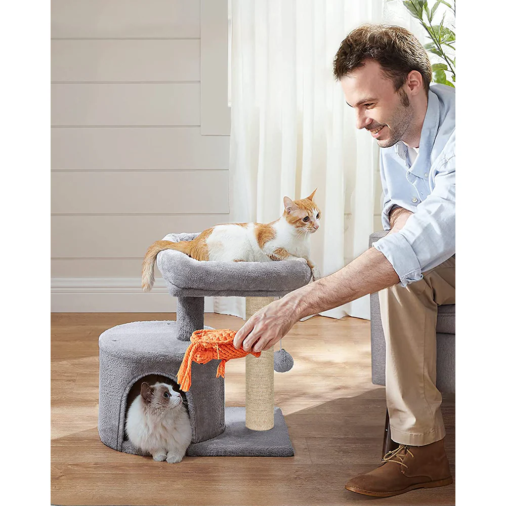 Furrlovers Tree with Scratching Post Condo and Toy Ball for Cats (Grey) - Image 3