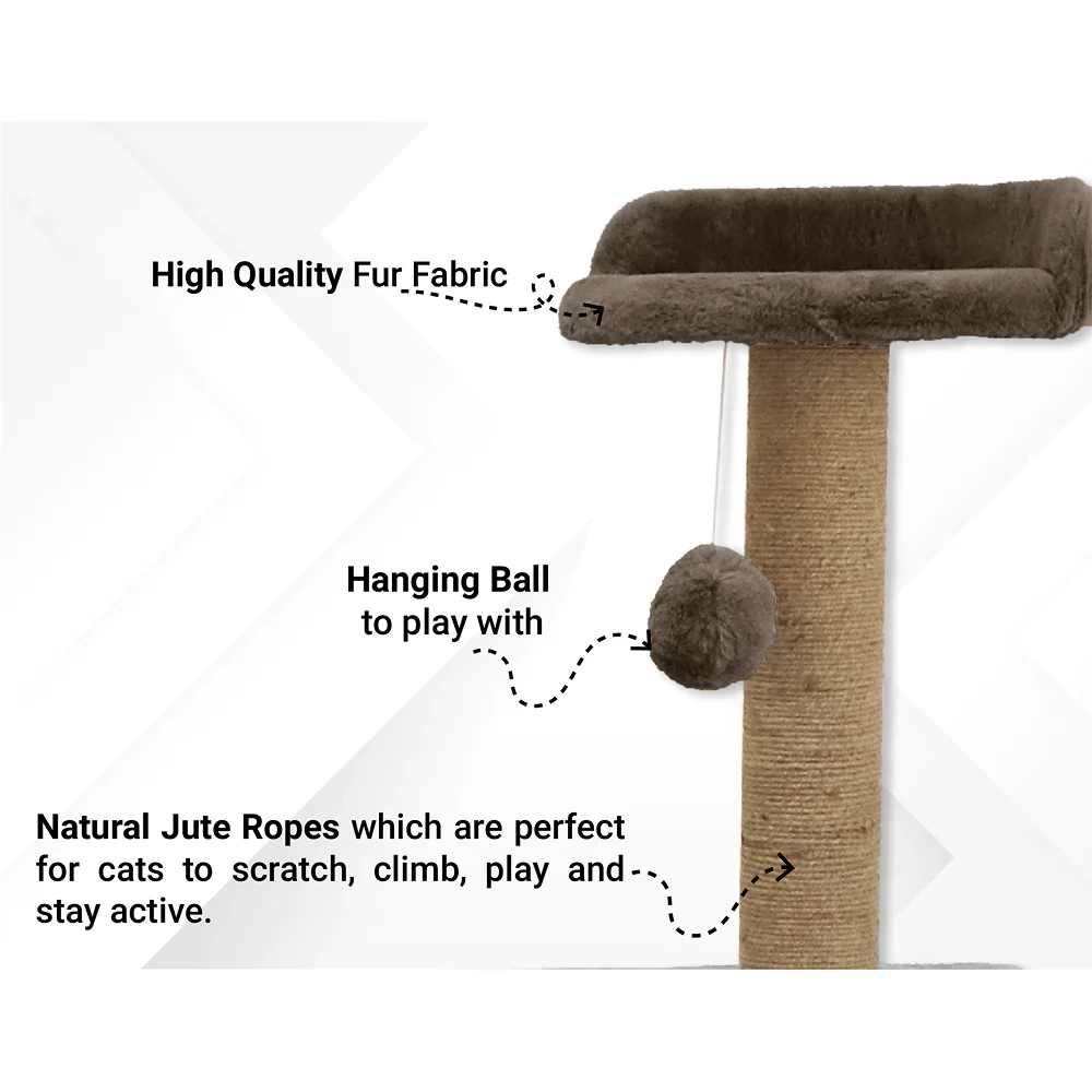 Furrlovers Two Floor Soft Fur Activity Cat Tree for Kittens & Cats with Scratching Post, Natural Sisal Rope & Hanging Ball (Brown) - Image 3