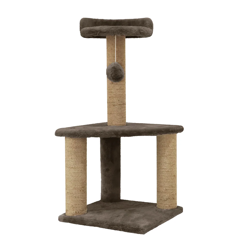 Furrlovers Two Floor Soft Fur Activity Cat Tree for Kittens & Cats with Scratching Post, Natural Sisal Rope & Hanging Ball (Brown) - Image 5