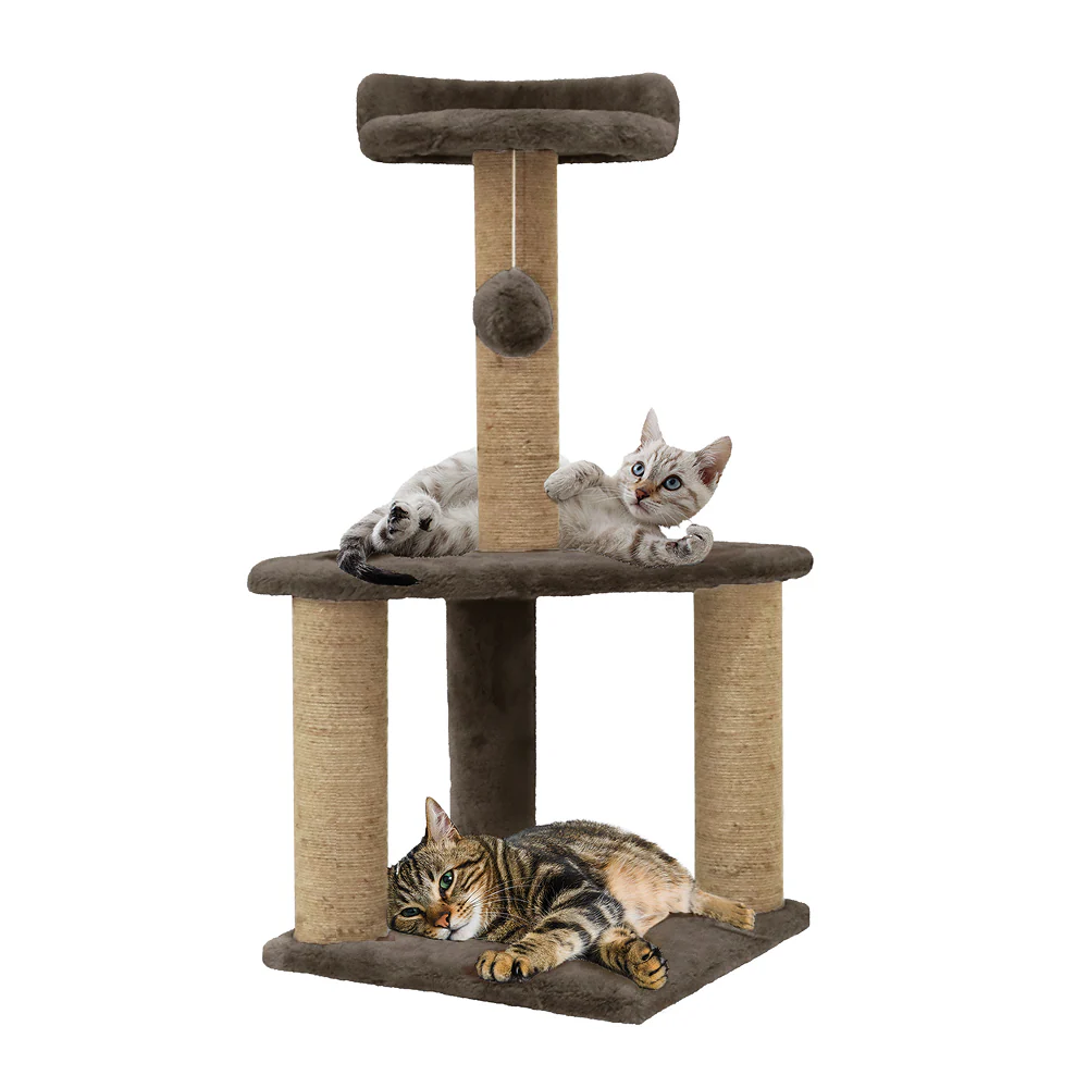 Furrlovers Two Floor Soft Fur Activity Cat Tree for Kittens & Cats with Scratching Post, Natural Sisal Rope & Hanging Ball (Brown) - Image 6