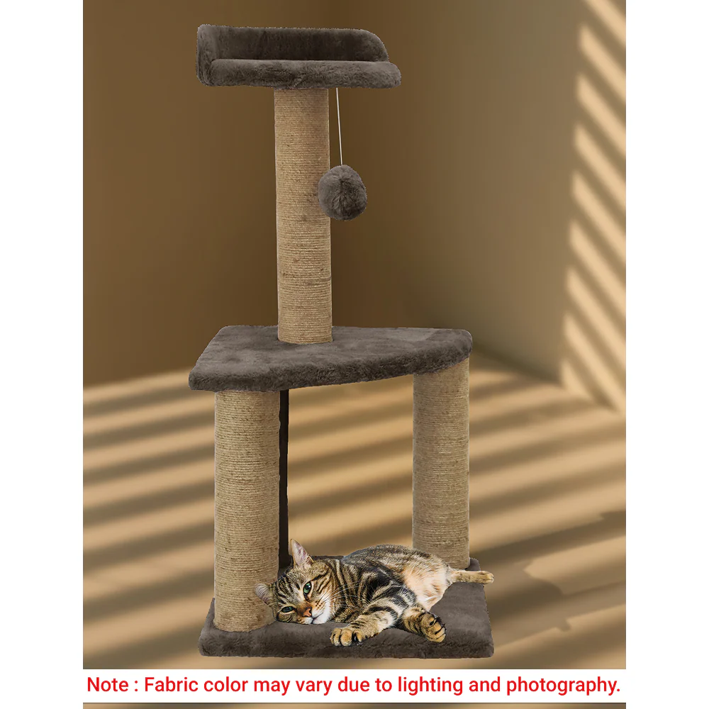 Furrlovers Two Floor Soft Fur Activity Cat Tree for Kittens & Cats with Scratching Post, Natural Sisal Rope & Hanging Ball (Brown) - Image 7