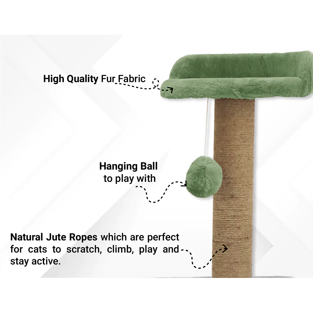 Furrlovers Two Floor Soft Fur Activity Cat Tree for Kittens & Cats with Scratching Post, Natural Sisal Rope & Hanging Ball (Green) - Image 3