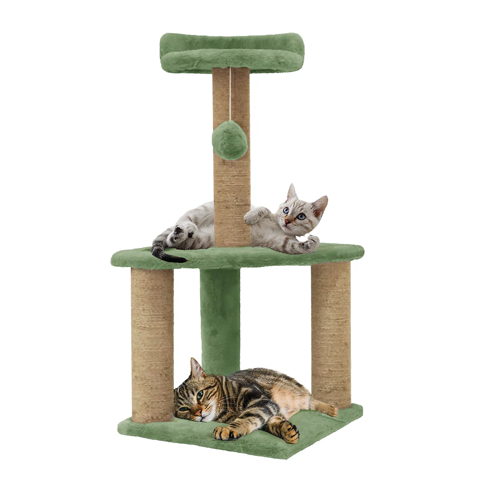 Furrlovers Two Floor Soft Fur Activity Cat Tree for Kittens & Cats with Scratching Post, Natural Sisal Rope & Hanging Ball (Green) - Image 5