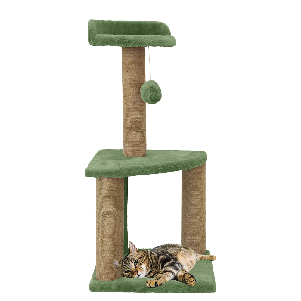 Furrlovers Two Floor Soft Fur Activity Cat Tree for Kittens & Cats with Scratching Post, Natural Sisal Rope & Hanging Ball (Green) - Image 7
