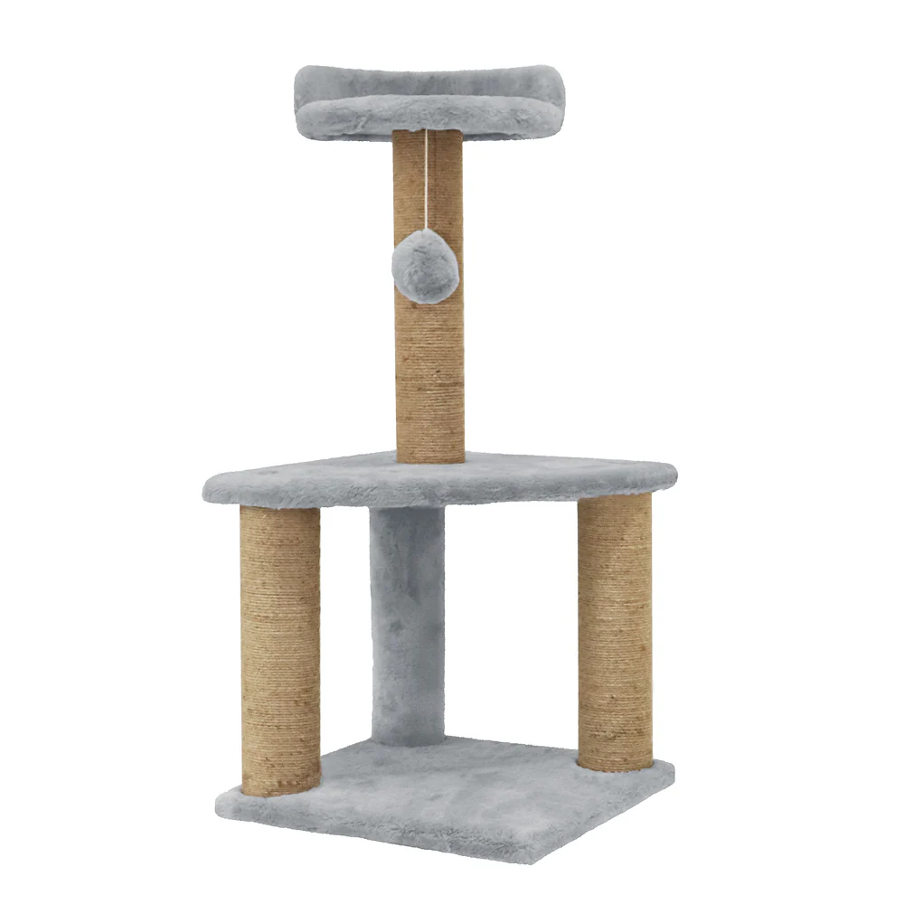 Furrlovers Two Floor Soft Fur Activity Cat Tree for Kittens & Cats with Scratching Post, Natural Sisal Rope & Hanging Ball (Grey) - Image 2