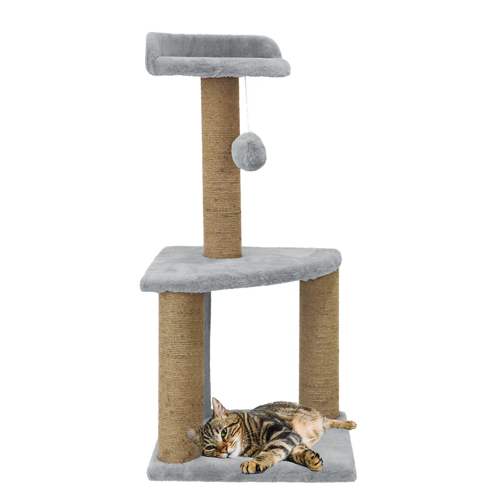 Furrlovers Two Floor Soft Fur Activity Cat Tree for Kittens & Cats with Scratching Post, Natural Sisal Rope & Hanging Ball (Grey) - Image 5