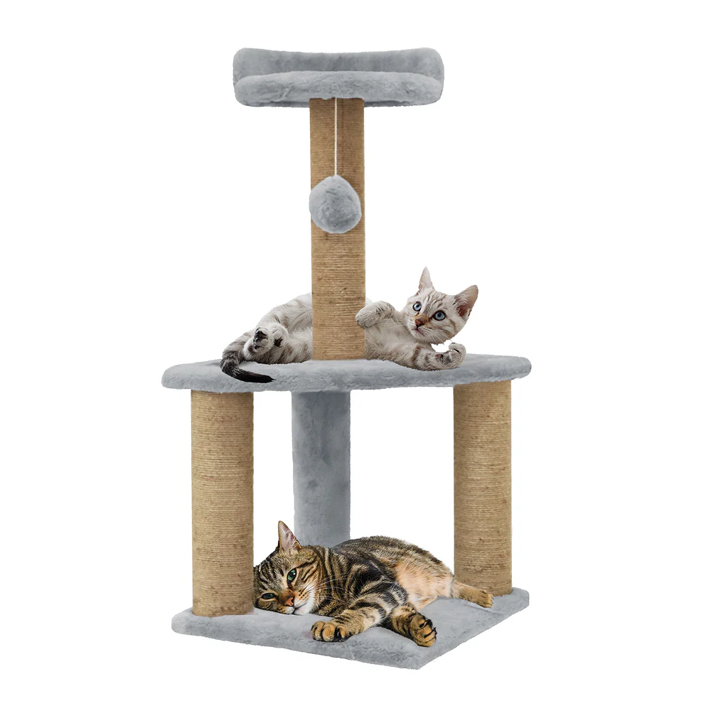 Furrlovers Two Floor Soft Fur Activity Cat Tree for Kittens & Cats with Scratching Post, Natural Sisal Rope & Hanging Ball (Grey) - Image 6