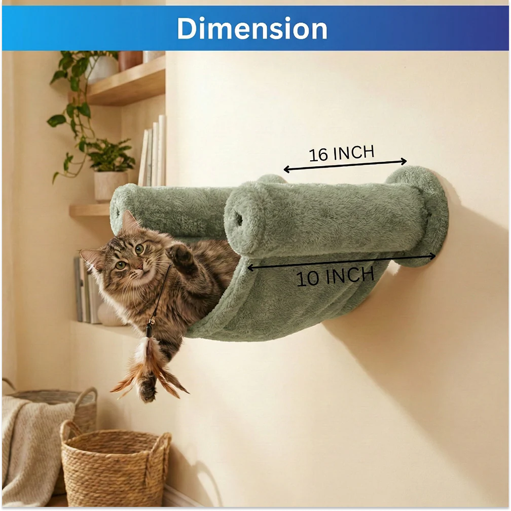 Furrlovers Wall Mounted Hammock with Plush Fabric for Cats (Green) - Image 4