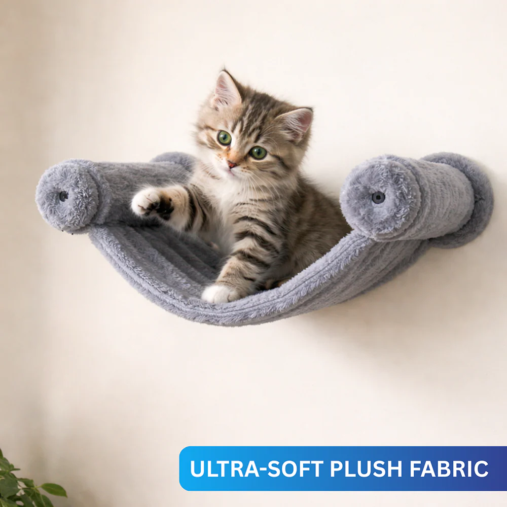 Furrlovers Wall Mounted Hammock with Plush Fabric for Cats (Grey) - Image 3