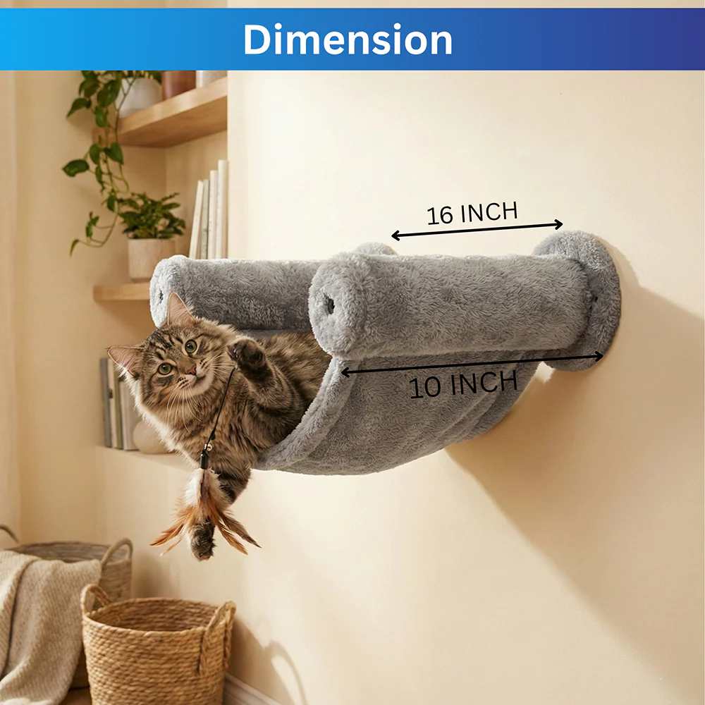 Furrlovers Wall Mounted Hammock with Plush Fabric for Cats (Grey) - Image 5
